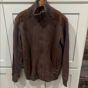 American Stitch Brown Zip-Up Sweater with Quilted Accents size M